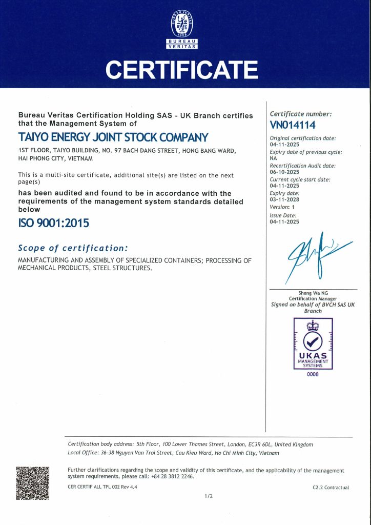 Chứng chỉ ISO 9001:2015 Chứng chỉ ISO 9001:2015